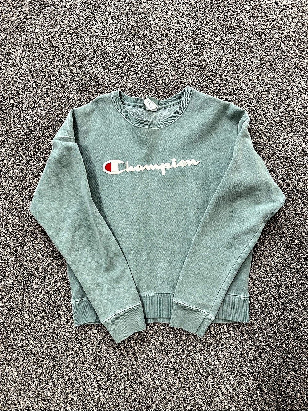 Champion Reverse Weave Script Logo Crewneck Sweatshirt Green Medium